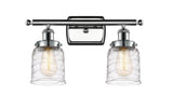 916-2W-PC-G513 2-Light 16" Polished Chrome Bath Vanity Light - Clear Deco Swirl Small Bell Glass - LED Bulb - Dimmensions: 16 x 6.5 x 12 - Glass Up or Down: Yes