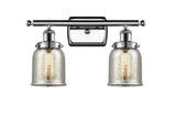 916-2W-PC-G58 2-Light 16" Polished Chrome Bath Vanity Light - Silver Plated Mercury Small Bell Glass - LED Bulb - Dimmensions: 16 x 6.5 x 12 - Glass Up or Down: Yes
