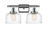 916-2W-PC-G713 2-Light 16" Polished Chrome Bath Vanity Light - Clear Deco Swirl Large Bell Glass - LED Bulb - Dimmensions: 16 x 9 x 13 - Glass Up or Down: Yes