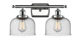 916-2W-PC-G74 2-Light 16" Polished Chrome Bath Vanity Light - Seedy Large Bell Glass - LED Bulb - Dimmensions: 16 x 9 x 13 - Glass Up or Down: Yes