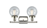 916-2W-PN-G204-6 2-Light 16" Polished Nickel Bath Vanity Light - Seedy Beacon Glass - LED Bulb - Dimmensions: 16 x 7.5 x 11 - Glass Up or Down: Yes