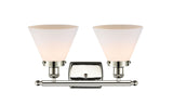 916-2W-PN-G41 2-Light 16" Polished Nickel Bath Vanity Light - Matte White Cased Large Cone Glass - LED Bulb - Dimmensions: 16 x 9 x 13 - Glass Up or Down: Yes
