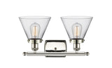 916-2W-PN-G42 2-Light 16" Polished Nickel Bath Vanity Light - Clear Large Cone Glass - LED Bulb - Dimmensions: 16 x 9 x 13 - Glass Up or Down: Yes
