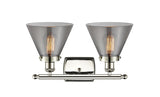 916-2W-PN-G43 2-Light 16" Polished Nickel Bath Vanity Light - Plated Smoke Large Cone Glass - LED Bulb - Dimmensions: 16 x 9 x 13 - Glass Up or Down: Yes