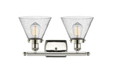 916-2W-PN-G44 2-Light 16" Polished Nickel Bath Vanity Light - Seedy Large Cone Glass - LED Bulb - Dimmensions: 16 x 9 x 13 - Glass Up or Down: Yes