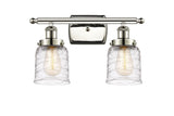 916-2W-PN-G513 2-Light 16" Polished Nickel Bath Vanity Light - Clear Deco Swirl Small Bell Glass - LED Bulb - Dimmensions: 16 x 6.5 x 12 - Glass Up or Down: Yes