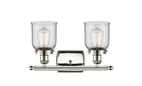 916-2W-PN-G52 2-Light 16" Polished Nickel Bath Vanity Light - Clear Small Bell Glass - LED Bulb - Dimmensions: 16 x 6.5 x 12 - Glass Up or Down: Yes