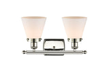 916-2W-PN-G61 2-Light 16" Polished Nickel Bath Vanity Light - Matte White Cased Small Cone Glass - LED Bulb - Dimmensions: 16 x 7.5 x 11 - Glass Up or Down: Yes
