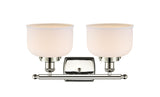 916-2W-PN-G71 2-Light 16" Polished Nickel Bath Vanity Light - Matte White Cased Large Bell Glass - LED Bulb - Dimmensions: 16 x 9 x 13 - Glass Up or Down: Yes