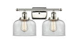 2-Light 16" Bath Vanity Light - Clear Large Bell Glass - Choice of Finish and Bulb