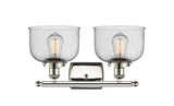 916-2W-PN-G74 2-Light 16" Polished Nickel Bath Vanity Light - Seedy Large Bell Glass - LED Bulb - Dimmensions: 16 x 9 x 13 - Glass Up or Down: Yes