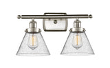 916-2W-SN-G44 2-Light 16" Brushed Satin Nickel Bath Vanity Light - Seedy Large Cone Glass - LED Bulb - Dimmensions: 16 x 9 x 13 - Glass Up or Down: Yes
