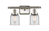 916-2W-SN-G52 2-Light 16" Brushed Satin Nickel Bath Vanity Light - Clear Small Bell Glass - LED Bulb - Dimmensions: 16 x 6.5 x 12 - Glass Up or Down: Yes