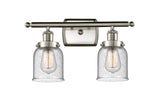916-2W-SN-G54 2-Light 16" Brushed Satin Nickel Bath Vanity Light - Seedy Small Bell Glass - LED Bulb - Dimmensions: 16 x 6.5 x 12 - Glass Up or Down: Yes