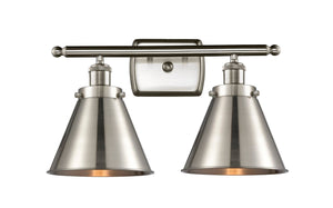 916-2W-SN-M13-SN 2-Light 16" Brushed Satin Nickel Bath Vanity Light - Brushed Satin Nickel Appalachian Shade - LED Bulb - Dimmensions: 16 x 8 x 10.5 - Glass Up or Down: Yes