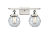 916-2W-WPC-G204-6 2-Light 16" White and Polished Chrome Bath Vanity Light - Seedy Beacon Glass - LED Bulb - Dimmensions: 16 x 7.5 x 11 - Glass Up or Down: Yes