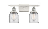 916-2W-WPC-G52 2-Light 16" White and Polished Chrome Bath Vanity Light - Clear Small Bell Glass - LED Bulb - Dimmensions: 16 x 6.5 x 12 - Glass Up or Down: Yes