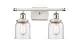 916-2W-WPC-G54 2-Light 16" White and Polished Chrome Bath Vanity Light - Seedy Small Bell Glass - LED Bulb - Dimmensions: 16 x 6.5 x 12 - Glass Up or Down: Yes