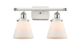 916-2W-WPC-G61 2-Light 16" White and Polished Chrome Bath Vanity Light - Matte White Cased Small Cone Glass - LED Bulb - Dimmensions: 16 x 7.5 x 11 - Glass Up or Down: Yes