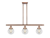 3-Light 36" Antique Copper Island Light - Clear Beacon Glass LED