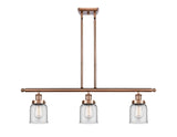 3-Light 36" Antique Copper Island Light - Clear Small Bell Glass LED