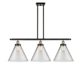 916-3I-BAB-G42-L 3-Light 36" Black Antique Brass Island Light - Clear Cone 12" Glass - LED Bulb - Dimmensions: 36 x 8 x 11<br>Minimum Height : 20.375<br>Maximum Height : 44.375 - Sloped Ceiling Compatible: Yes