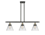 916-3I-BAB-G42 3-Light 36" Black Antique Brass Island Light - Clear Large Cone Glass - LED Bulb - Dimmensions: 36 x 8 x 11<br>Minimum Height : 20.375<br>Maximum Height : 44.375 - Sloped Ceiling Compatible: Yes