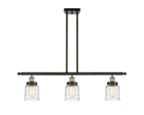 916-3I-BAB-G513 3-Light 36" Black Antique Brass Island Light - Clear Deco Swirl Small Bell Glass - LED Bulb - Dimmensions: 36 x 5 x 10<br>Minimum Height : 19.375<br>Maximum Height : 43.375 - Sloped Ceiling Compatible: Yes