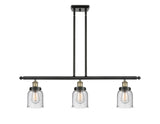 916-3I-BAB-G54 3-Light 36" Black Antique Brass Island Light - Seedy Small Bell Glass - LED Bulb - Dimmensions: 36 x 5 x 10<br>Minimum Height : 19.375<br>Maximum Height : 43.375 - Sloped Ceiling Compatible: Yes