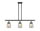 916-3I-BAB-G58 3-Light 36" Black Antique Brass Island Light - Silver Plated Mercury Small Bell Glass - LED Bulb - Dimmensions: 36 x 5 x 10<br>Minimum Height : 19.375<br>Maximum Height : 43.375 - Sloped Ceiling Compatible: Yes
