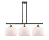 916-3I-BAB-G71-L 3-Light 36" Black Antique Brass Island Light - Matte White Cased X-Large Bell Glass - LED Bulb - Dimmensions: 36 x 8 x 11<br>Minimum Height : 20.375<br>Maximum Height : 44.375 - Sloped Ceiling Compatible: Yes