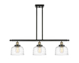 916-3I-BAB-G713 3-Light 36" Black Antique Brass Island Light - Clear Deco Swirl Large Bell Glass - LED Bulb - Dimmensions: 36 x 8 x 11<br>Minimum Height : 20.375<br>Maximum Height : 44.375 - Sloped Ceiling Compatible: Yes