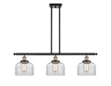 916-3I-BAB-G72 3-Light 36" Black Antique Brass Island Light - Clear Large Bell Glass - LED Bulb - Dimmensions: 36 x 8 x 11<br>Minimum Height : 20.375<br>Maximum Height : 44.375 - Sloped Ceiling Compatible: Yes