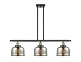 916-3I-BAB-G78 3-Light 36" Black Antique Brass Island Light - Silver Plated Mercury Large Bell Glass - LED Bulb - Dimmensions: 36 x 8 x 11<br>Minimum Height : 20.375<br>Maximum Height : 44.375 - Sloped Ceiling Compatible: Yes