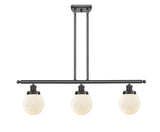 3-Light 36" Matte Black Island Light - Matte White Cased Beacon Glass Shades Included - Choice of Finish And Incandesent Or LED Bulbs