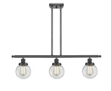3-Light 36" Matte Black Island Light - Clear Beacon Glass Shades Included - Choice of Finish And Incandesent Or LED Bulbs