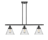 3-Light 36" Large Cone 3 Light Island Light - Cone Seedy Glass - Choice of Finish And Incandesent Or LED Bulbs