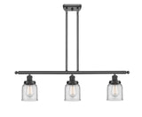 3-Light 36" Small Bell 3 Light Island Light - Bell-Urn Clear Glass - Choice of Finish And Incandesent Or LED Bulbs