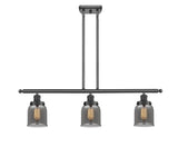 3-Light 36" Small Bell 3 Light Island Light - Bell-Urn Plated Smoke Glass - Choice of Finish And Incandesent Or LED Bulbs