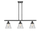 3-Light 36" Small Cone 3 Light Island Light - Cone Clear Glass - Choice of Finish And Incandesent Or LED Bulbs