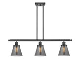 3-Light 36" Small Cone 3 Light Island Light - Cone Plated Smoke Glass - Choice of Finish And Incandesent Or LED Bulbs