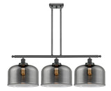 3-Light 36" X-Large Bell 3 Light Island Light - Bell-Urn Plated Smoke Glass - Choice of Finish And Incandesent Or LED Bulbs