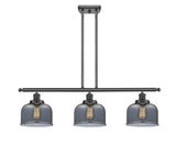 3-Light 36" Large Bell 3 Light Island Light - Bell-Urn Plated Smoke Glass - Choice of Finish And Incandesent Or LED Bulbs