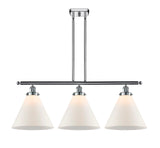 916-3I-PC-G41-L 3-Light 36" Polished Chrome Island Light - Matte White Cased Cone 12" Glass - LED Bulb - Dimmensions: 36 x 8 x 11<br>Minimum Height : 20.375<br>Maximum Height : 44.375 - Sloped Ceiling Compatible: Yes