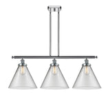916-3I-PC-G42-L 3-Light 36" Polished Chrome Island Light - Clear Cone 12" Glass - LED Bulb - Dimmensions: 36 x 8 x 11<br>Minimum Height : 20.375<br>Maximum Height : 44.375 - Sloped Ceiling Compatible: Yes