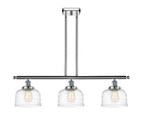916-3I-PC-G713 3-Light 36" Polished Chrome Island Light - Clear Deco Swirl Large Bell Glass - LED Bulb - Dimmensions: 36 x 8 x 11<br>Minimum Height : 20.375<br>Maximum Height : 44.375 - Sloped Ceiling Compatible: Yes