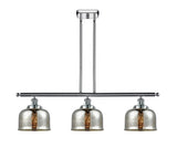 916-3I-PC-G78 3-Light 36" Polished Chrome Island Light - Silver Plated Mercury Large Bell Glass - LED Bulb - Dimmensions: 36 x 8 x 11<br>Minimum Height : 20.375<br>Maximum Height : 44.375 - Sloped Ceiling Compatible: Yes