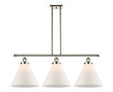 916-3I-PN-G41-L 3-Light 36" Polished Nickel Island Light - Matte White Cased Cone 12" Glass - LED Bulb - Dimmensions: 36 x 8 x 11<br>Minimum Height : 20.375<br>Maximum Height : 44.375 - Sloped Ceiling Compatible: Yes