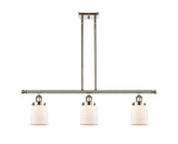 916-3I-PN-G51 3-Light 36" Polished Nickel Island Light - Matte White Cased Small Bell Glass - LED Bulb - Dimmensions: 36 x 5 x 10<br>Minimum Height : 19.375<br>Maximum Height : 43.375 - Sloped Ceiling Compatible: Yes