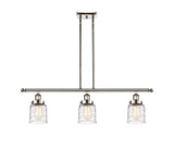 916-3I-PN-G513 3-Light 36" Polished Nickel Island Light - Clear Deco Swirl Small Bell Glass - LED Bulb - Dimmensions: 36 x 5 x 10<br>Minimum Height : 19.375<br>Maximum Height : 43.375 - Sloped Ceiling Compatible: Yes